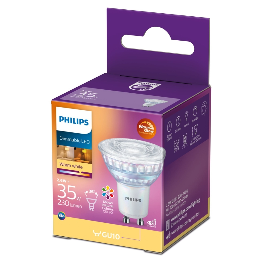 LED Prigušiva žarulja Philips Warm Glow GU10/2,6W/230V 2200-2700K CRI 90