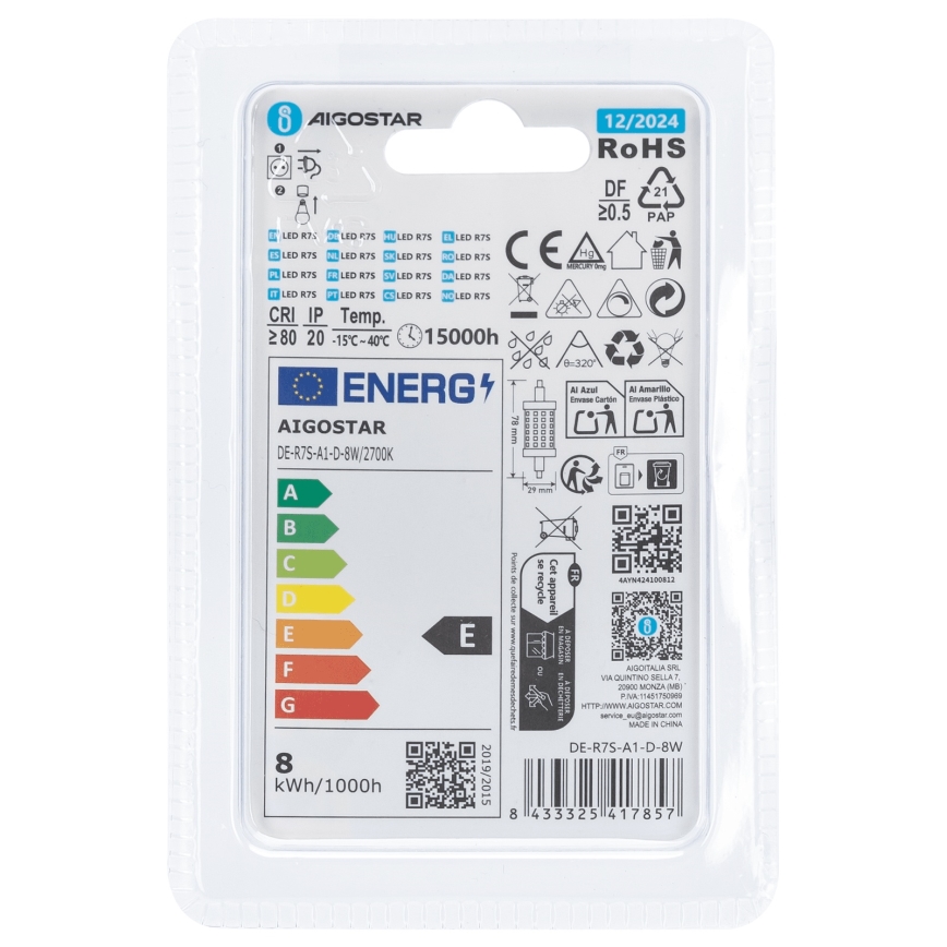 LED Prigušiva žarulja R7s/8W/230V 2700K - Aigostar