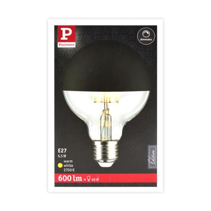 LED Prigušiva žarulja sa zrcalnom kalotom GLOBE G95 E27/6,5W/230V 2700K crna - Paulmann 28676