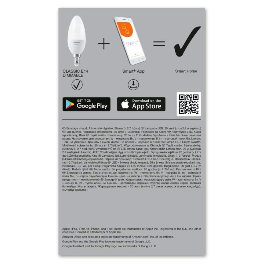 LED Prigušiva žarulja SMART+ E14/5W/230V 2700K Wi-Fi - Ledvance