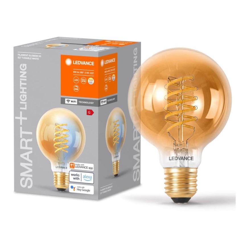 LED Prigušiva žarulja SMART+ FILAMENT GLOBE G80 E27/8W/230V 2200-5000K Wi-Fi - Ledvance