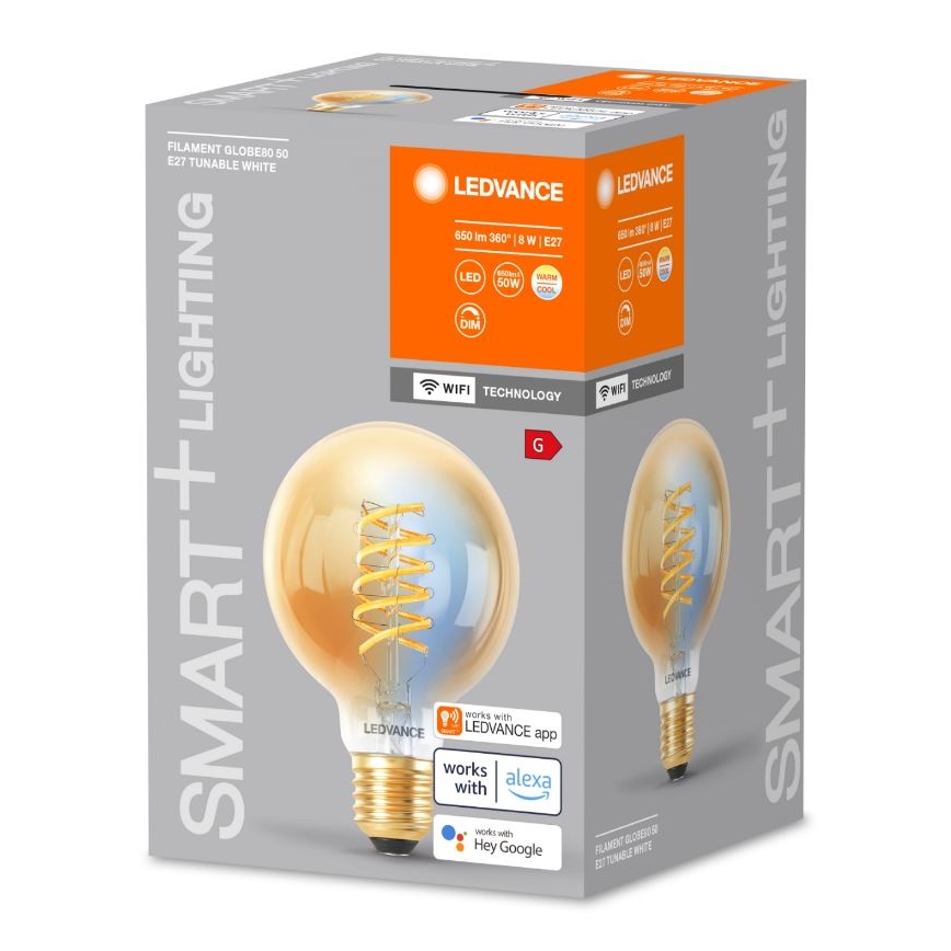 LED Prigušiva žarulja SMART+ FILAMENT GLOBE G80 E27/8W/230V 2200-5000K Wi-Fi - Ledvance