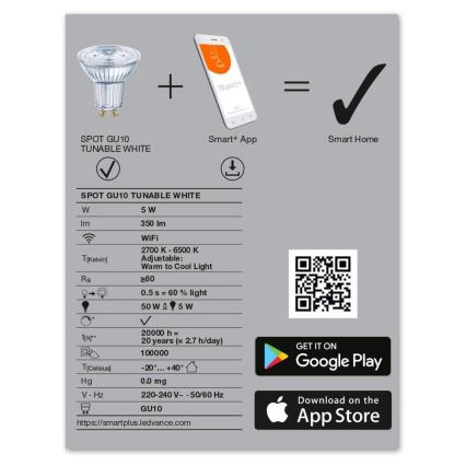 LED Prigušiva žarulja SMART+ GU10/5W/230V 2700K-6500K Wi-Fi - Ledvance