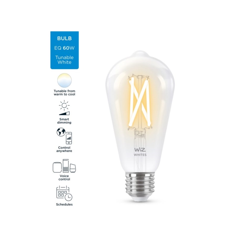 LED Prigušiva žarulja FILAMENT ST64 E27/6,7W/230V 2700-6500K CRI 90 Wi-Fi - WiZ