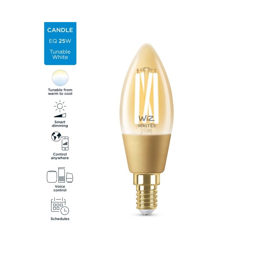 LED Prigušiva žarulja VINTAGE FILAMENT C35 E14/4,9W/230V 2000-5000K CRI 90 Wi-Fi - WiZ