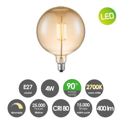 LED Prigušiva žarulja VINTAGE EDISON G180 E27/4W/230V 2700K