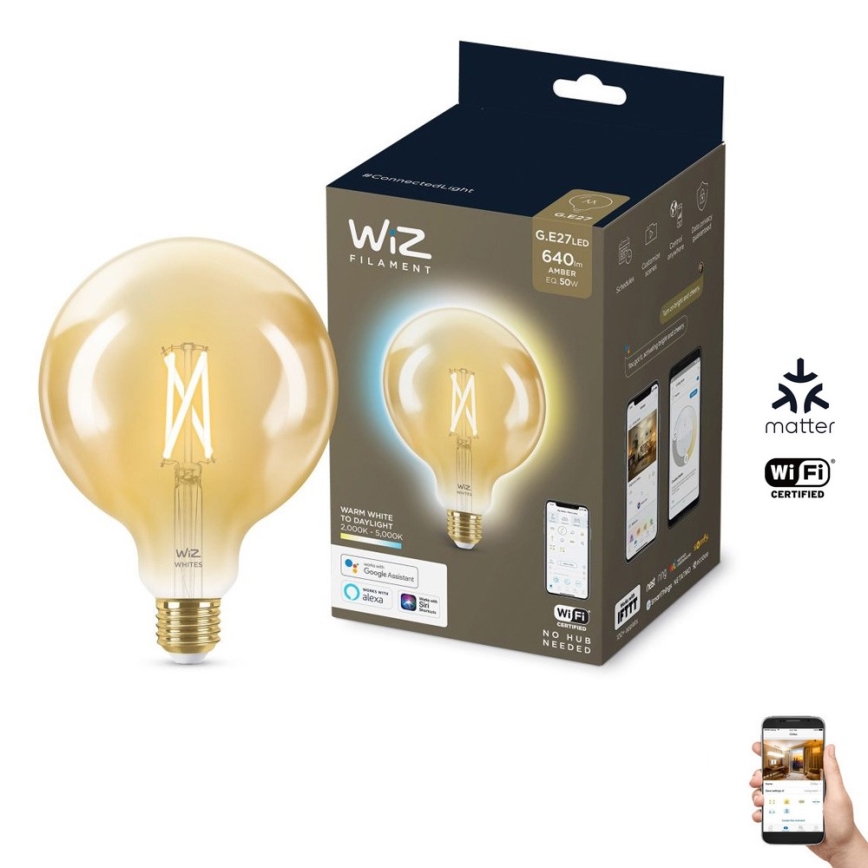 LED Prigušiva žarulja VINTAGE FILAMENT G125 E27/6,7W/230V 2000-5000K CRI 90 Wi-Fi - WiZ