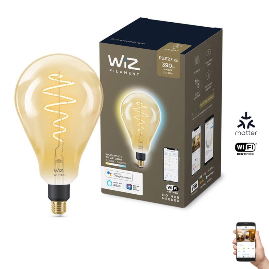 LED Prigušiva žarulja VINTAGE FILAMENT PS160 E27/6,5W/230V 2000-5000K CRI 90 Wi-Fi -WiZ