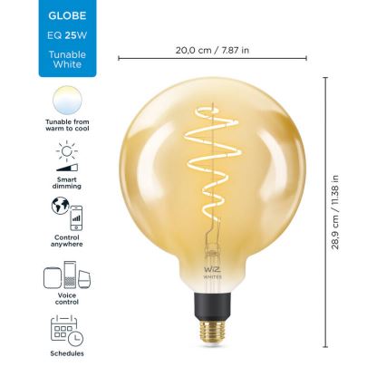 LED Prigušiva žarulja VINTAGE FILAMENT G200 E27/6W/230V 2000-5000K CRI 90 Wi-Fi - WiZ