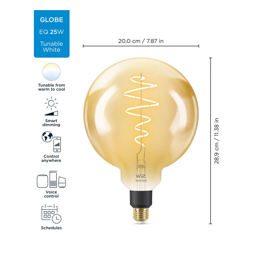 LED Prigušiva žarulja VINTAGE FILAMENT G200 E27/6W/230V 2000-5000K CRI 90 Wi-Fi - WiZ
