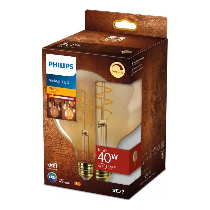 LED Prigušiva žarulja VINTAGE Philips G125 E27/5,5W/230V 2200K