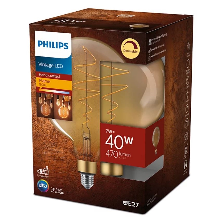 LED Prigušiva žarulja VINTAGE Philips G200 E27/7W/230V 2000K