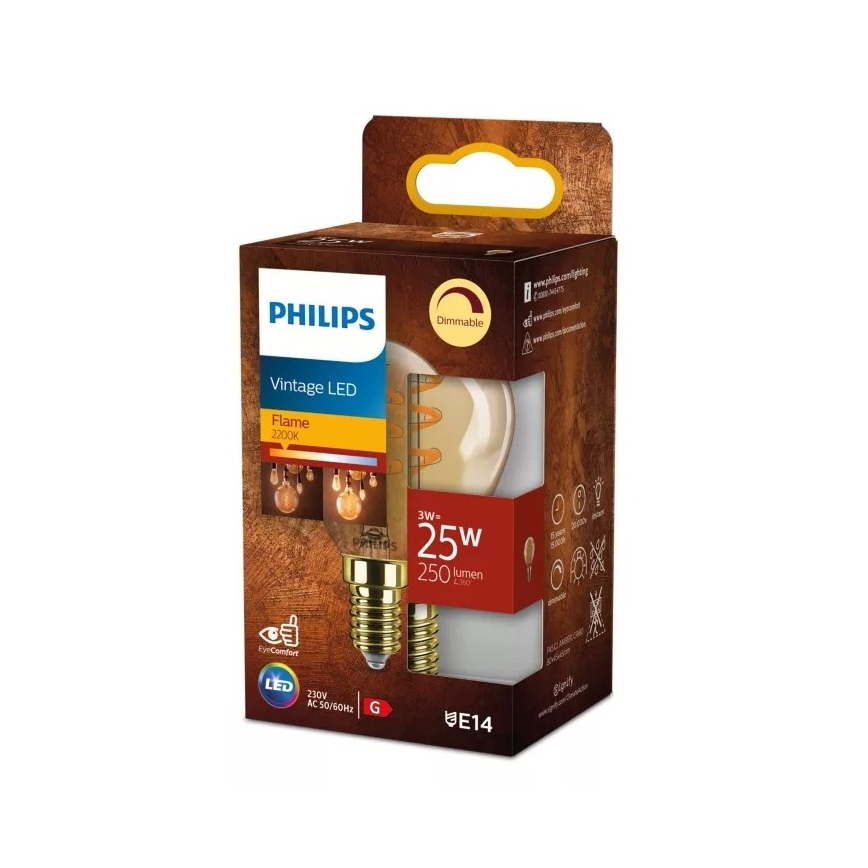 LED prigušiva žarulja VINTAGE Philips P45 E14/3W/230V 2200K