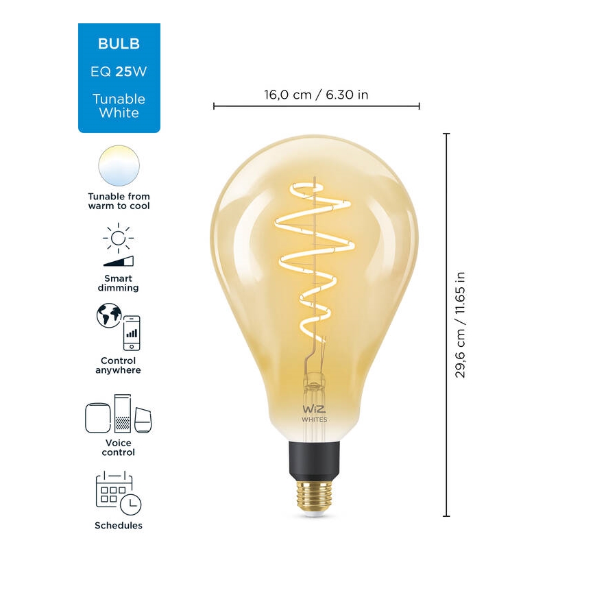 LED Prigušiva žarulja VINTAGE FILAMENT PS160 E27/6,5W/230V 2000-5000K CRI 90 Wi-Fi -WiZ