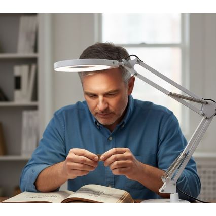 LED stolna svjetiljka s povećalom i podesivom svjetlinom 2 u 1 AURIQ LOUPE LED/10W/5V 3000/4000/6500K bijela