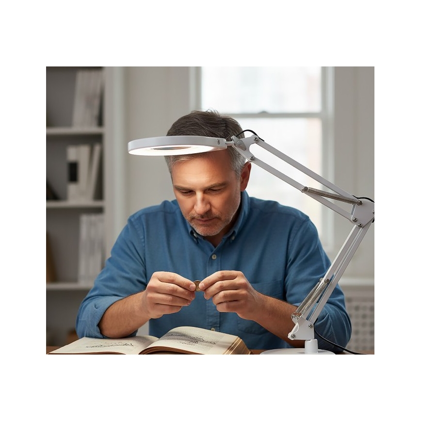 LED stolna svjetiljka s povećalom i podesivom svjetlinom 2 u 1 AURIQ LOUPE LED/10W/5V 3000/4000/6500K bijela