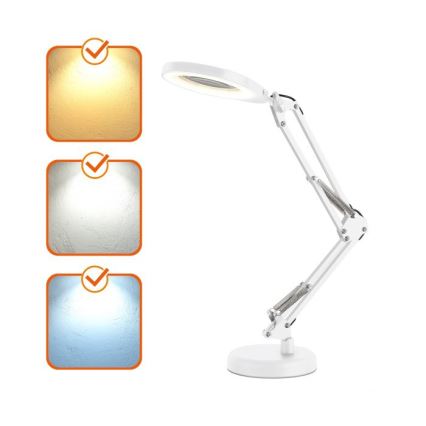 LED stolna svjetiljka s povećalom i podesivom svjetlinom 2 u 1 AURIQ LOUPE LED/10W/5V 3000/4000/6500K bijela