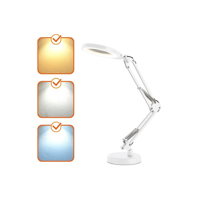 LED stolna svjetiljka s povećalom i podesivom svjetlinom 2 u 1 AURIQ LOUPE LED/10W/5V 3000/4000/6500K bijela