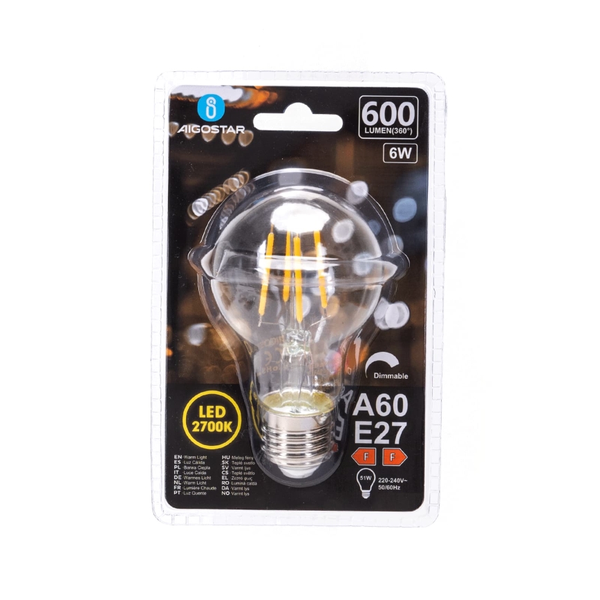 LED prigušivačka žarulja FILAMENT A60 E27/6W/230V 2700K - Aigostar