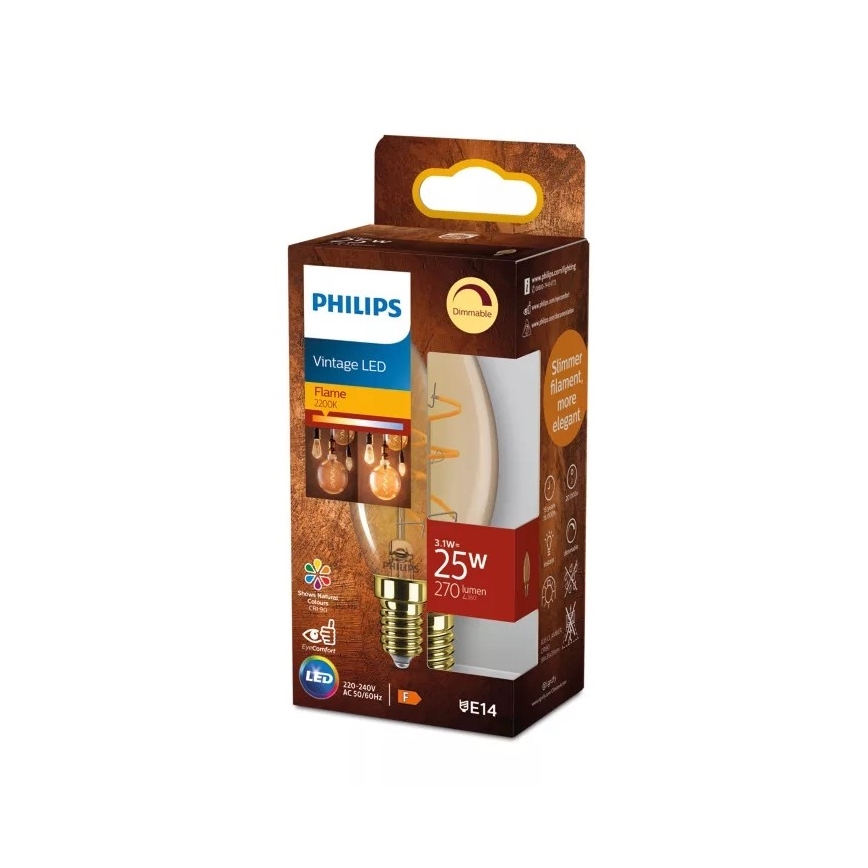 LED prigušivačka žarulja VINTAGE Philips B35 E14/3,1W/230V 2200K CRI 90