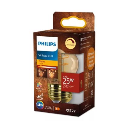 LED prigušivačka žarulja VINTAGE Philips P45 E27/3,1W/230V 2200K CRI 90