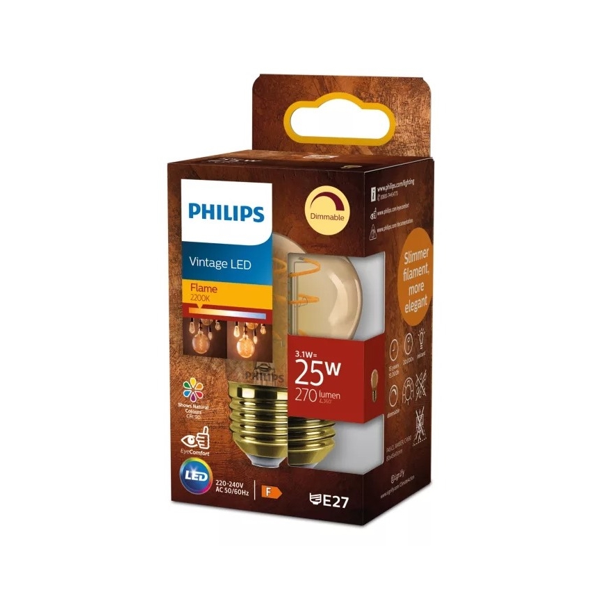 LED prigušivačka žarulja VINTAGE Philips P45 E27/3,1W/230V 2200K CRI 90