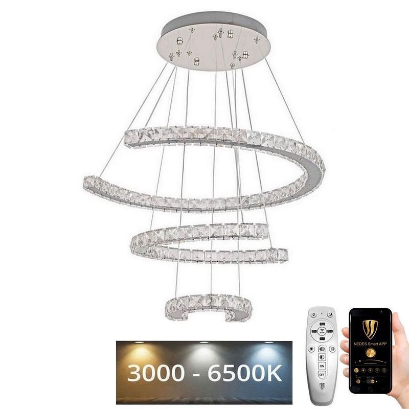 LED Prigušivi kristalni luster na sajli LED/100W/230V 3000-6500K srebrna + daljinski upravljač