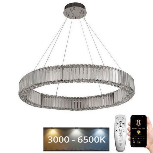 LED Prigušivi kristalni luster na sajli LED/50W/230V 3000-6500K sjajni krom + daljinski upravljač