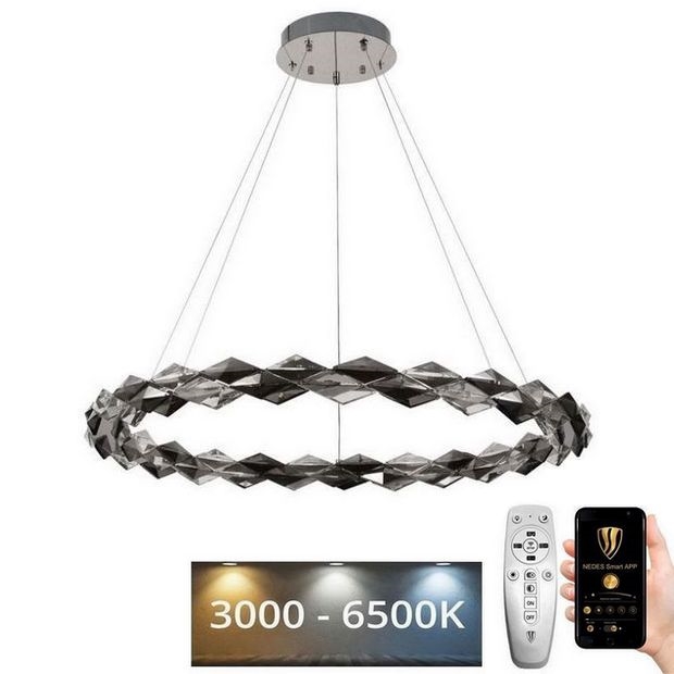 LED Prigušivi kristalni luster na sajli LED/55W/230V 3000-6500K sjajni krom + daljinski upravljač