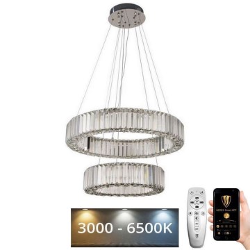 LED Prigušivi kristalni luster na sajli LED/65W/230V 3000-6500K sjajni krom + daljinski upravljač