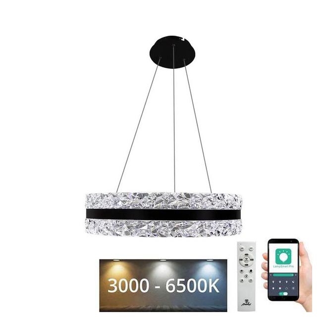 LED Prigušivi kristalni luster na sajli LED/80W/230V 3000-6500K crna + daljinski upravljač