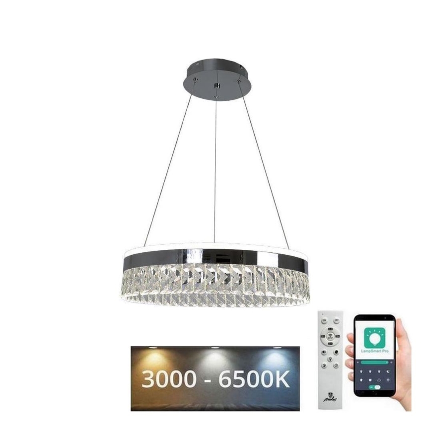 LED Prigušivi kristalni luster na sajli LED/90W/230V 3000-6500K sjajni krom + daljinski upravljač