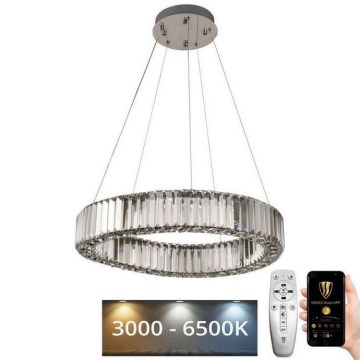 LED prigušivi kristalni luster na užetu LED/40W/230V 3000-6500K sjajni krom + daljinski upravljač