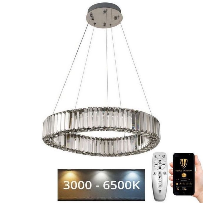LED prigušivi kristalni luster na užetu LED/40W/230V 3000-6500K sjajni krom + daljinski upravljač