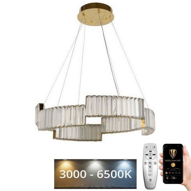 LED prigušivi kristalni luster na užetu LED/40W/230V 3000-6500K zlatna + daljinski upravljač