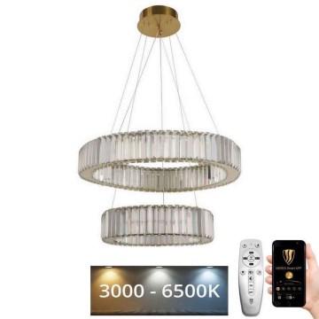 LED prigušivi kristalni luster na užetu LED/65W/230V 3000-6500K krom/zlato + daljinski upravljač