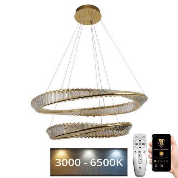 LED prigušivi kristalni luster na užetu LED/90W/230V 3000-6500K zlatna/krom + daljinski upravljač