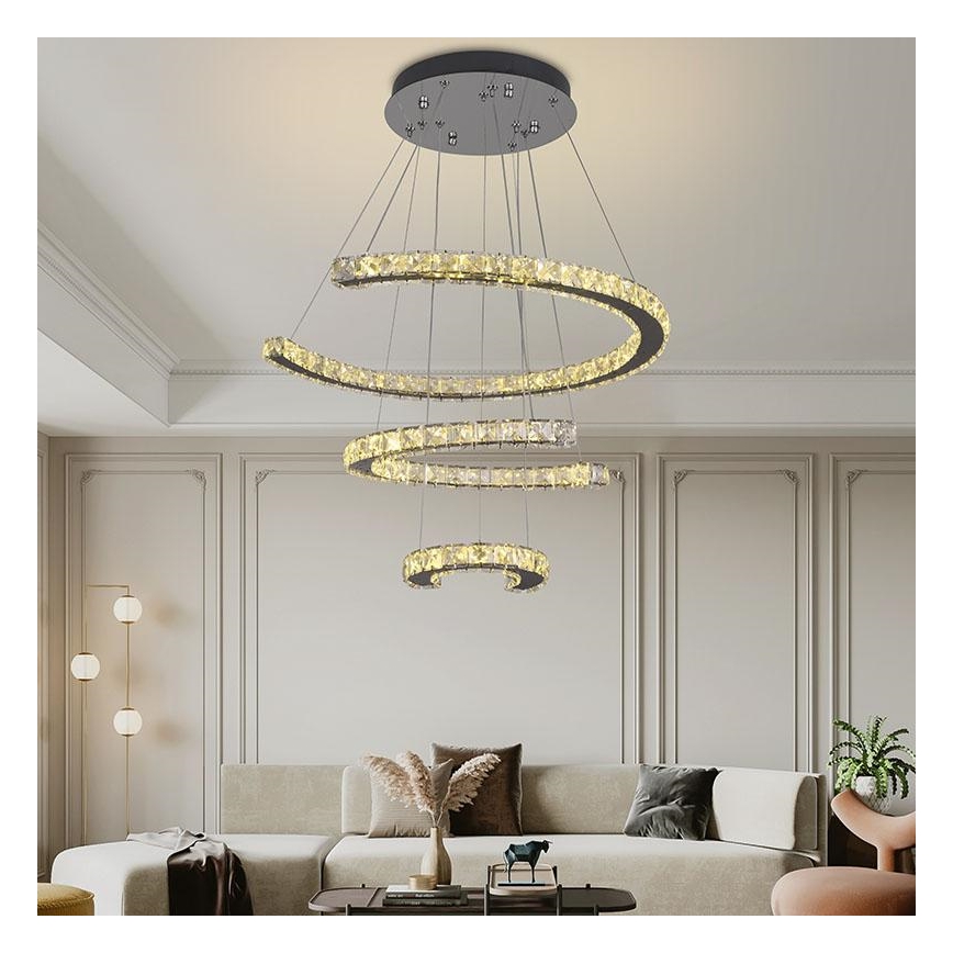 LED Prigušivi kristalni luster na sajli LED/100W/230V 3000-6500K srebrna + daljinski upravljač