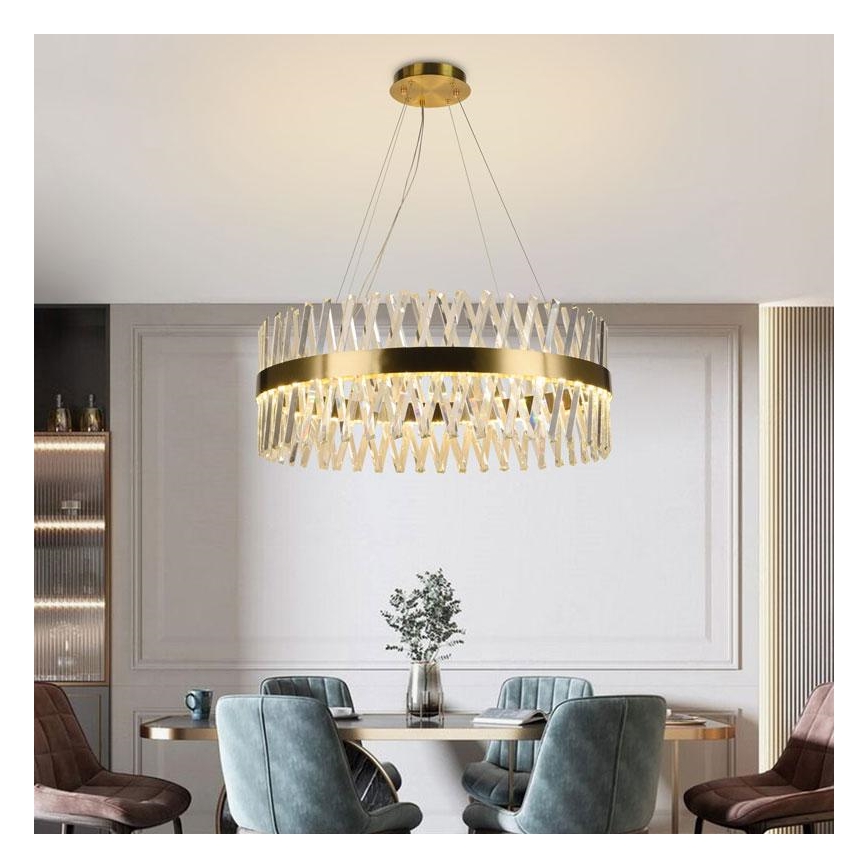 LED Prigušivi kristalni luster na sajli LED/110W/230V 3000-6500K zlatna + daljinski upravljač