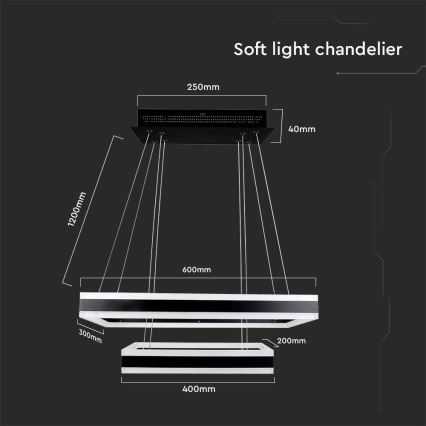 LED Prigušivi luster na sajli LED/113W/230V 3000K crna