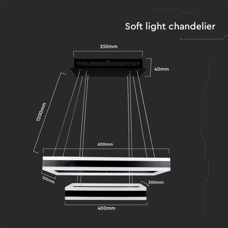 LED Prigušivi luster na sajli LED/113W/230V 3000K crna