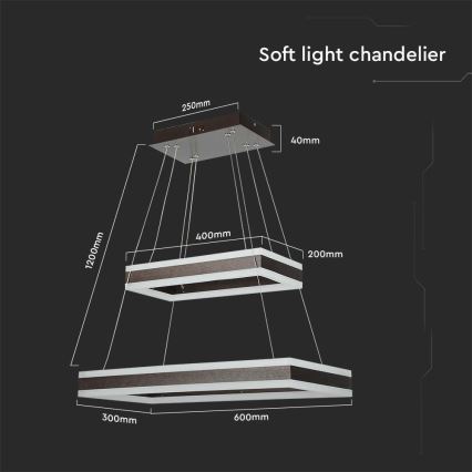LED Prigušivi luster na sajli LED/113W/230V 3000K smeđa