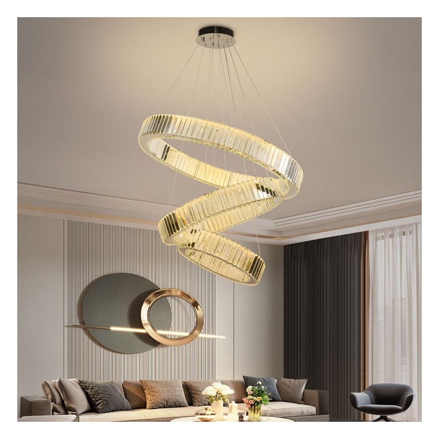 LED Prigušivi kristalni luster na sajli LED/115W/230V 3000-6500K sjajni krom + daljinski upravljač