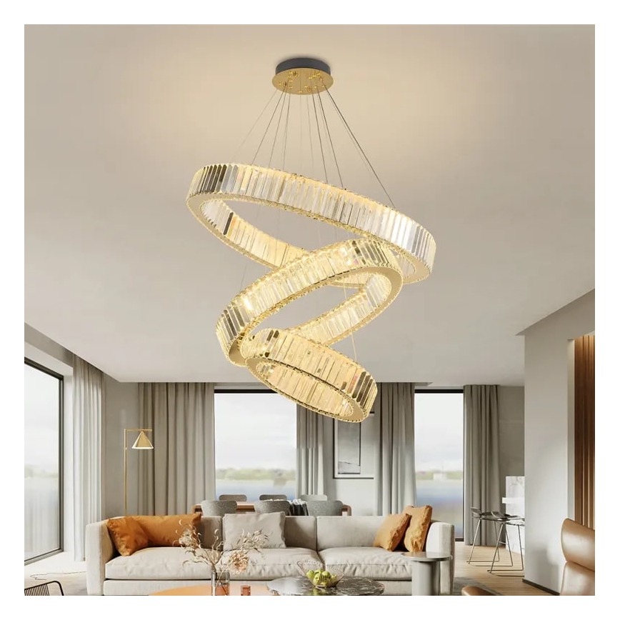LED Prigušivi kristalni luster na sajli LED/115W/230V 3000-6500K krom/zlatna + daljinski upravljač