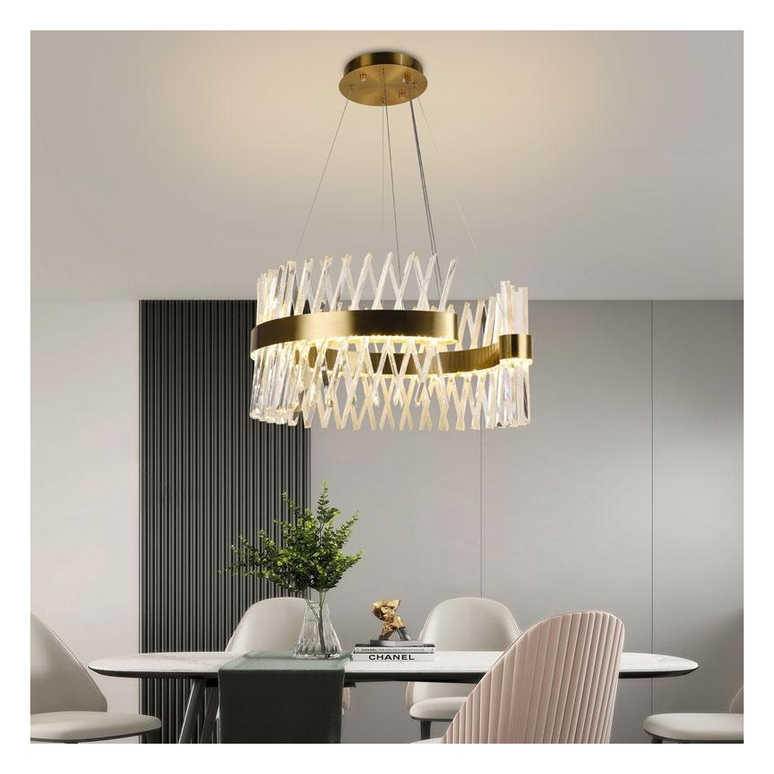 LED Prigušivi kristalni luster na sajli LED/130W/230V 3000-6500K zlatna + daljinski upravljač