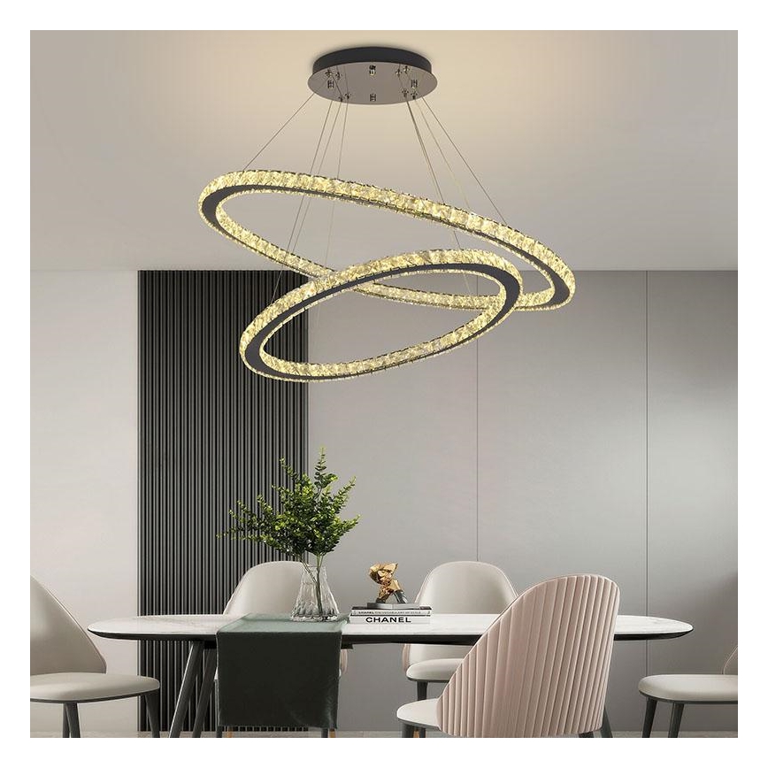 LED Prigušivi kristalni luster na sajli LED/160W/230V 3000-6500K srebrna + daljinski upravljač