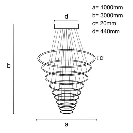 LED Prigušivi luster na sajli LED/370W/230V 3000-6500K + daljinski upravljač