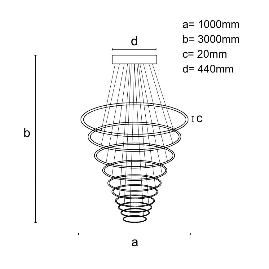 LED Prigušivi luster na sajli LED/370W/230V 3000-6500K + daljinski upravljač