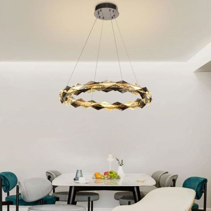 LED Prigušivi kristalni luster na sajli LED/40W/230V 3000-6500K sjajni krom + daljinski upravljač