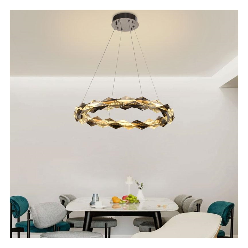 LED Prigušivi kristalni luster na sajli LED/40W/230V 3000-6500K sjajni krom + daljinski upravljač